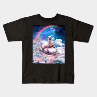 Space Llama Riding Axolotl - Rainbow Kids T-Shirt